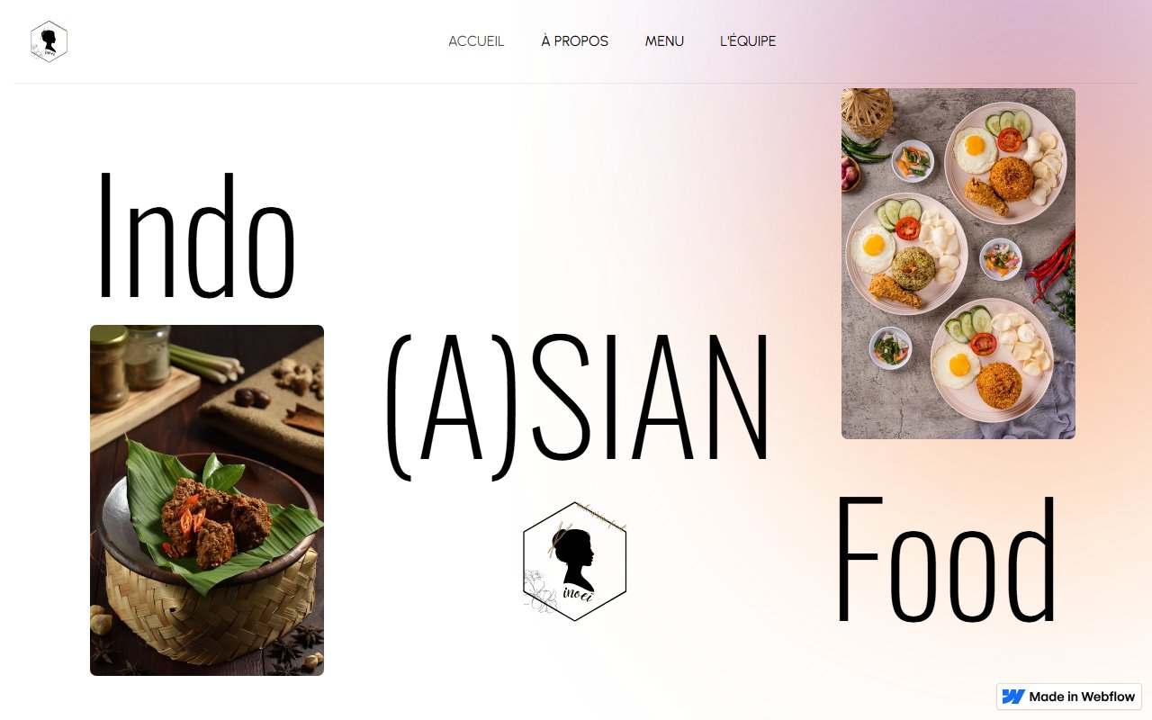 Page d'accueil du site I'noeï, restaurant indonésien à Jacou, avec plats traditionnels en photo